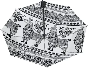 Poeticcity Auto Open/Close Folding Umbrella, Strong Inner Print Travel Rain Umbrella, Portable Automatic Compact Anti-UV Sun Parasol