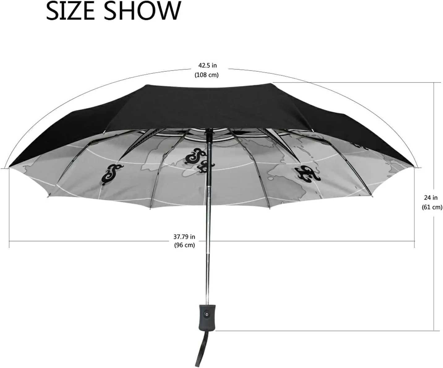 Poeticcity Auto Open/Close Folding Umbrella, Strong Inner Print Travel Rain Umbrella, Portable Automatic Compact Anti-UV Sun Parasol