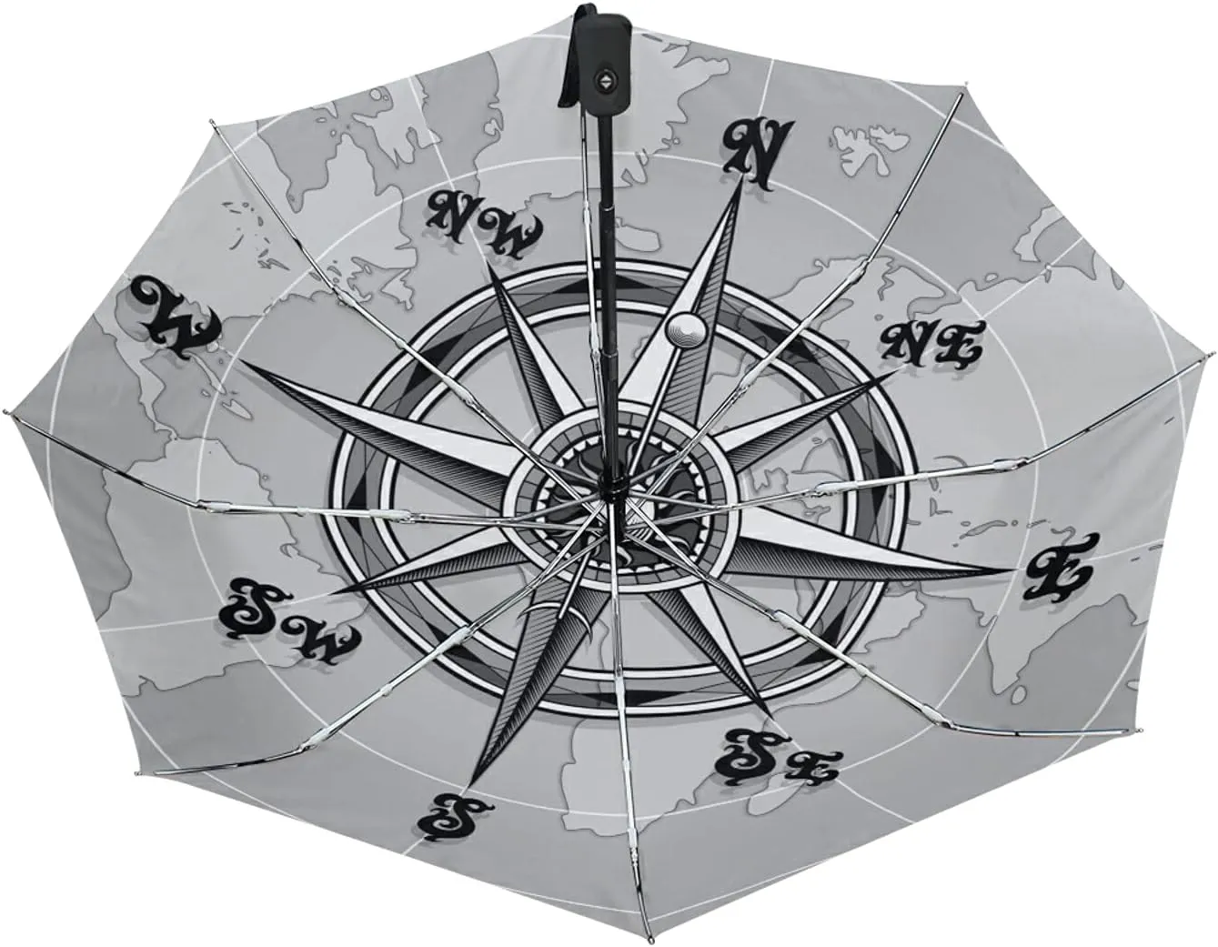 Poeticcity Auto Open/Close Folding Umbrella, Strong Inner Print Travel Rain Umbrella, Portable Automatic Compact Anti-UV Sun Parasol