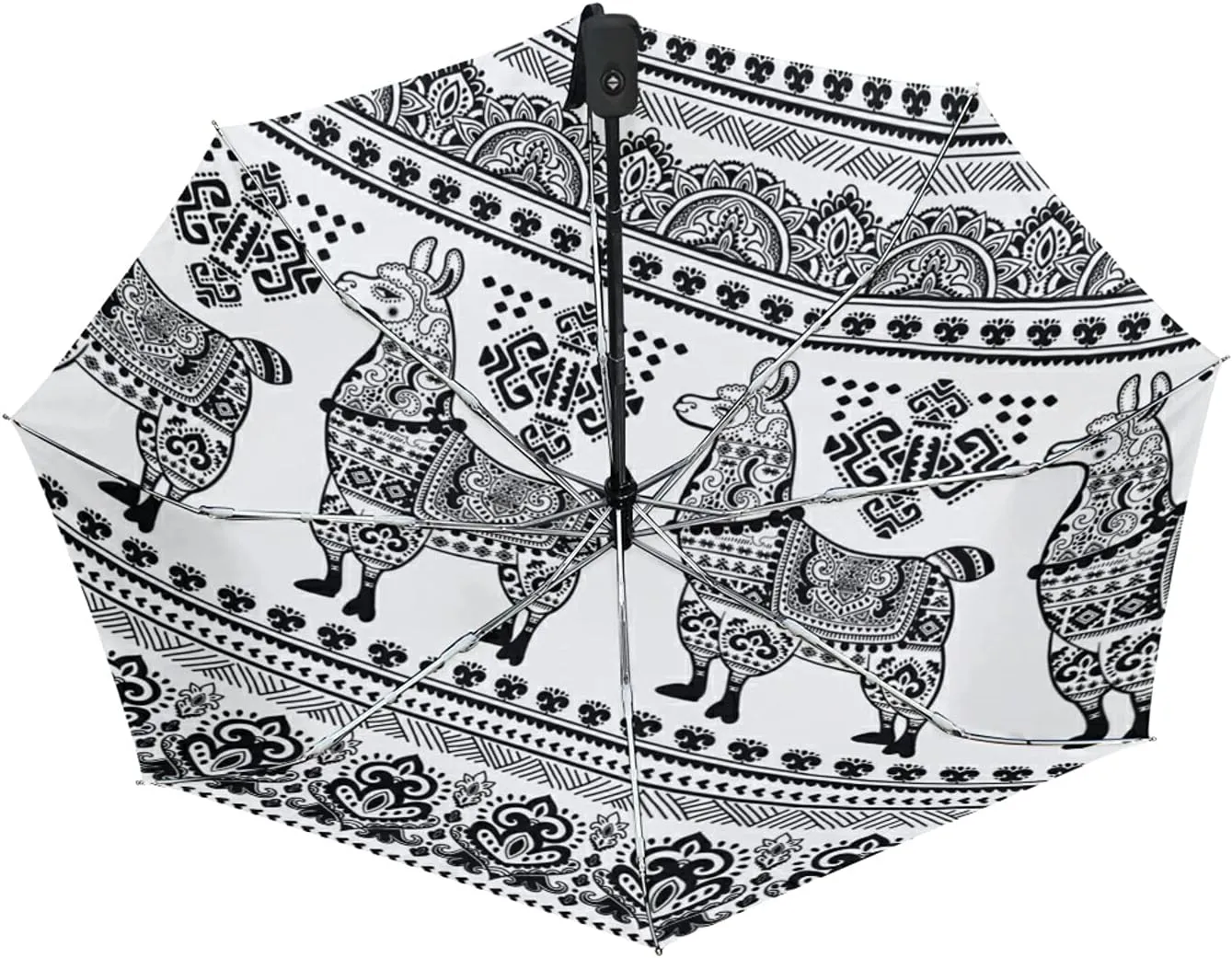 Poeticcity Auto Open/Close Folding Umbrella, Strong Inner Print Travel Rain Umbrella, Portable Automatic Compact Anti-UV Sun Parasol
