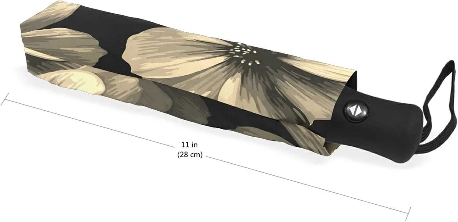 Poeticcity Auto Open/Close Folding Umbrella, Strong Inner Print Travel Rain Umbrella, Portable Automatic Compact Anti-UV Sun Parasol