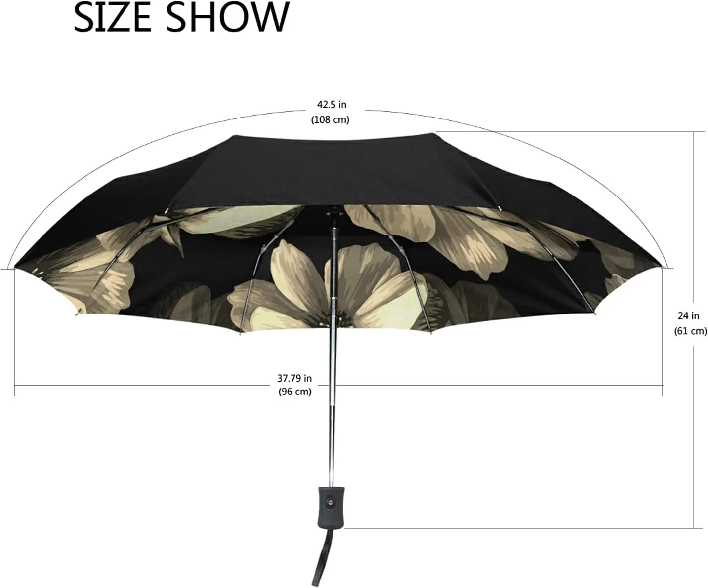 Poeticcity Auto Open/Close Folding Umbrella, Strong Inner Print Travel Rain Umbrella, Portable Automatic Compact Anti-UV Sun Parasol