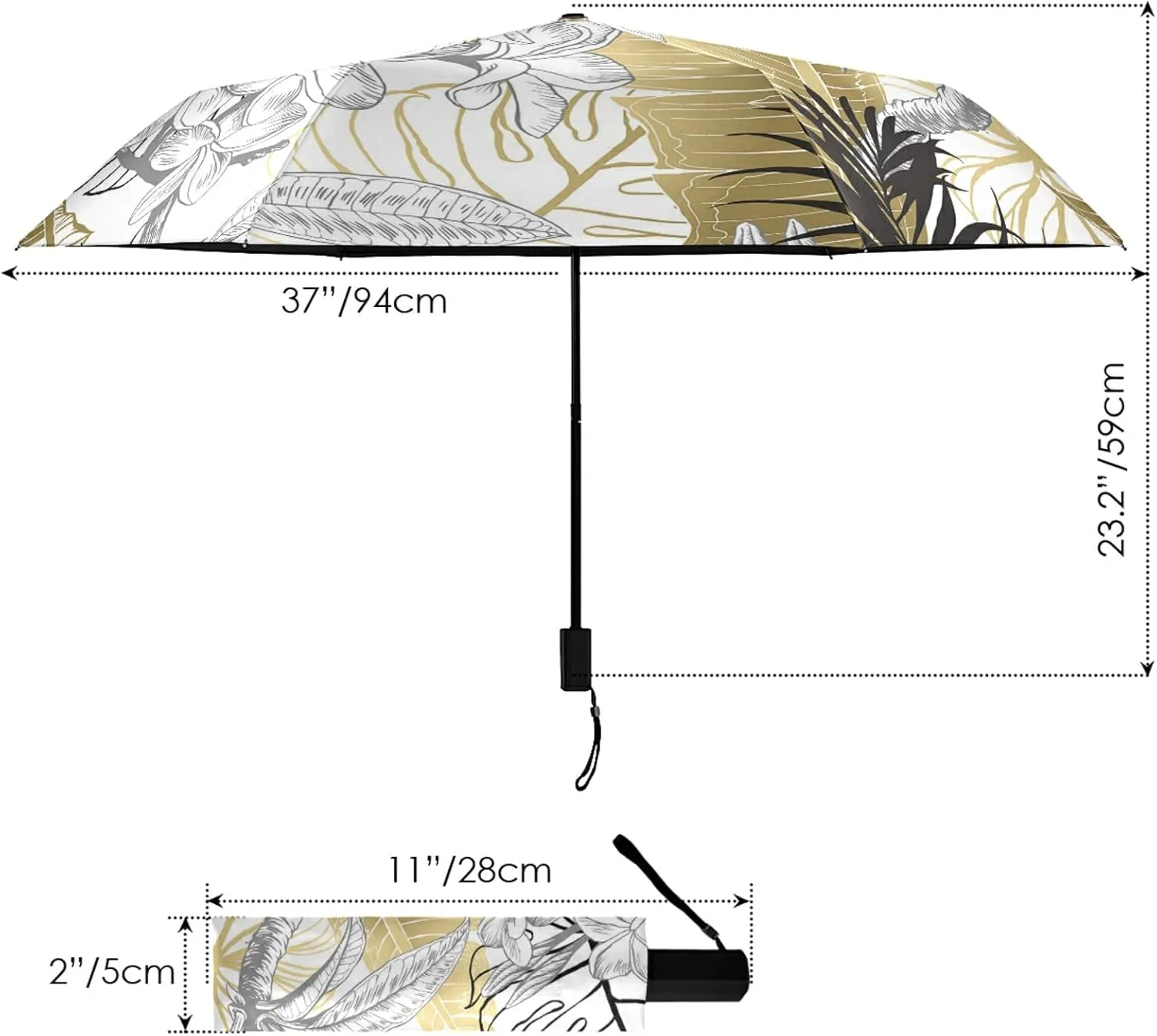 Poeticcity Folding Umbrella, Anti-UV 3 Folds Lightweight Parasol, Compact Windproof Strong Umbrellas for Car Travel Sun & Rain