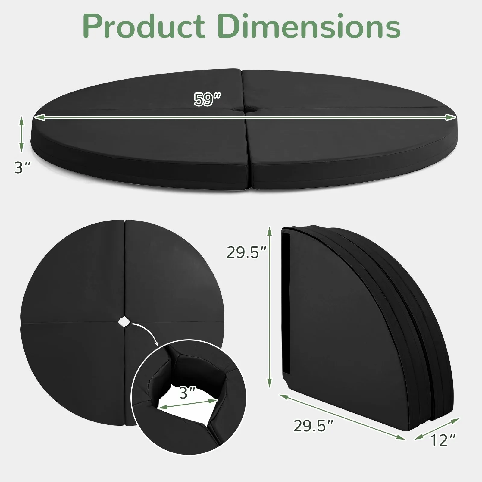 Pole Dance Crash Mat Round Portable Yoga Mat with EPE Foam-Black
