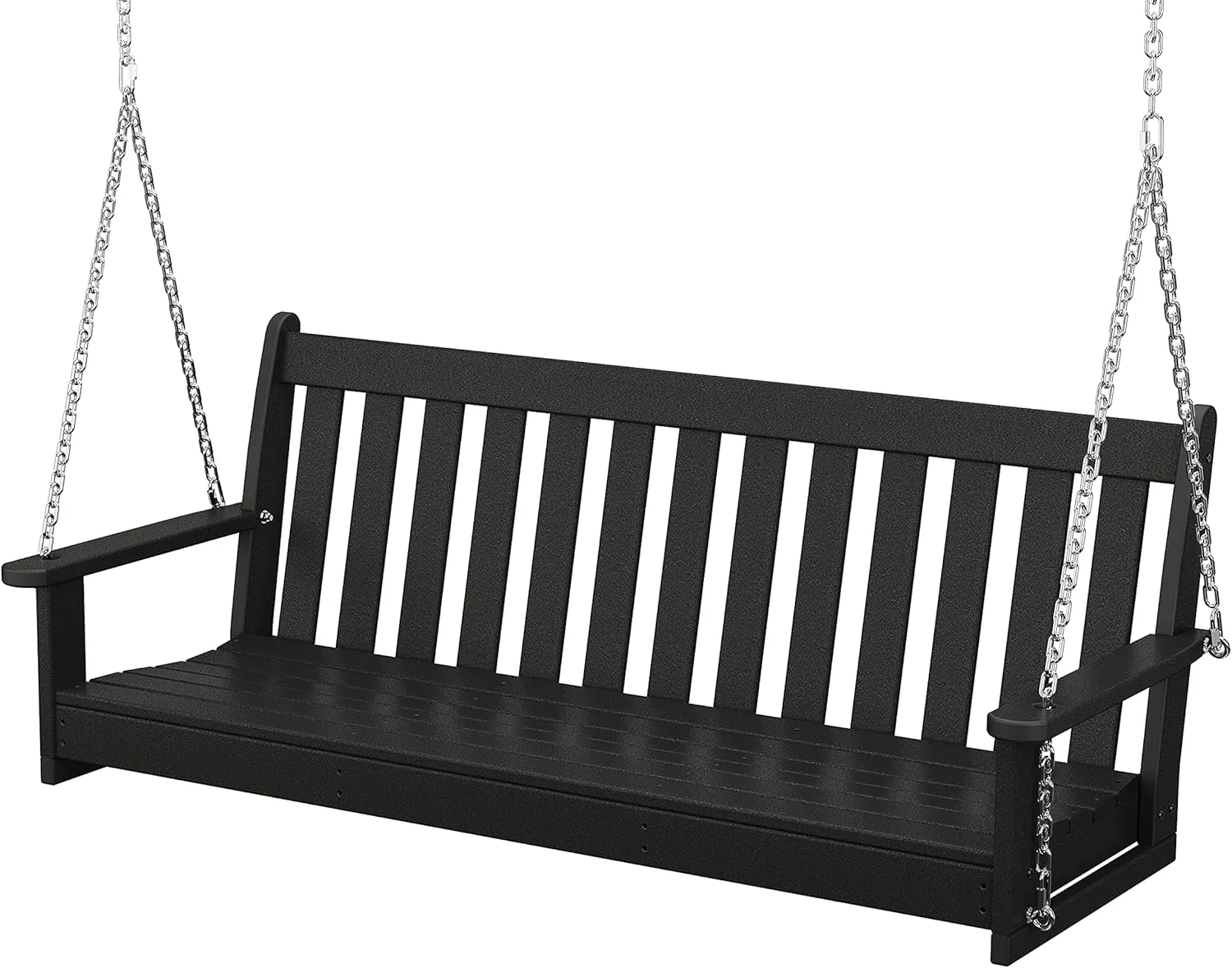 POLYWOOD GNS60BL Vineyard 60" Outdoor Swing, Black & ECT18BL Long Island 18" Side Table, Black