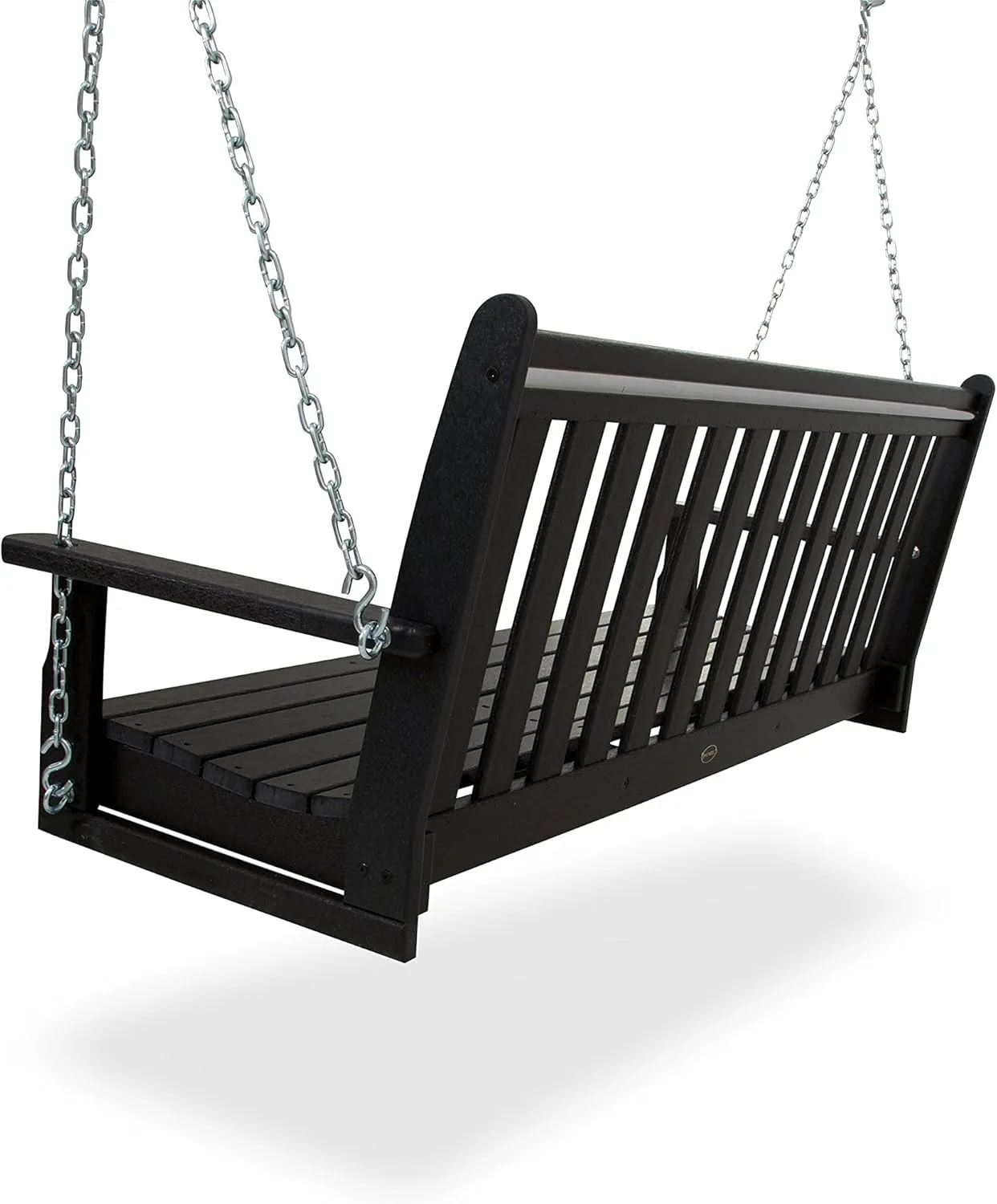 POLYWOOD GNS60BL Vineyard 60" Outdoor Swing, Black & ECT18BL Long Island 18" Side Table, Black