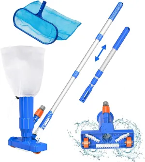 Pool Vacuum, Pool Cleaning Kit, Portable Pool Vacuum Jet Underwater Cleaner and Leaf Skimmer Net, Thick Aluminum Pole, Swimming Pool Vacuum Head with Scrubbing Brush