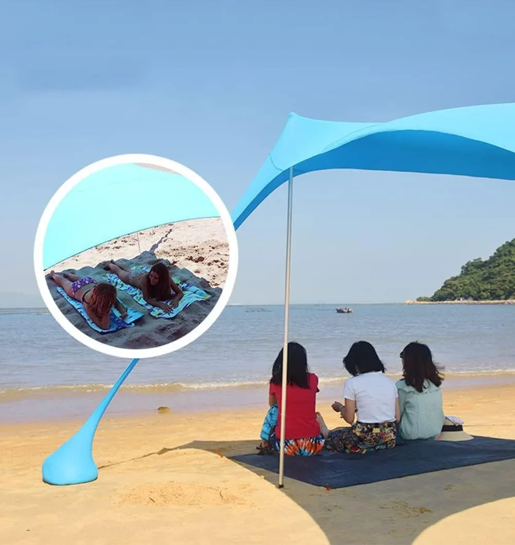 Pop Up Beach Tent Canopy, Portable Compact Camping Sun Shade Shelter, UPF 50  Sun Protection Windproof Lightweight with Carry Bag, 2 Aluminum Pole Instant Setup Family Shelter (Color : Blue)