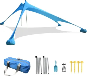 Pop Up Beach Tent Canopy, Portable Compact Camping Sun Shade Shelter, UPF 50  Sun Protection Windproof Lightweight with Carry Bag, 2 Aluminum Pole Instant Setup Family Shelter (Color : Blue)