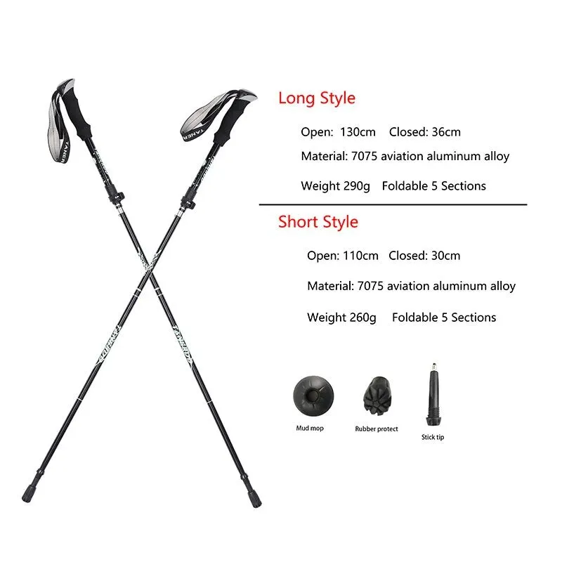 Portable 5-Section Foldable Trekking Pole: Telescopic Walking and Hiking Stick for Outdoor Adventures
