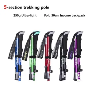 Portable 5-Section Foldable Trekking Pole: Telescopic Walking and Hiking Stick for Outdoor Adventures