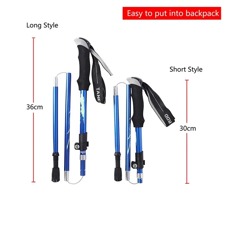 Portable 5-Section Foldable Trekking Pole: Telescopic Walking and Hiking Stick for Outdoor Adventures