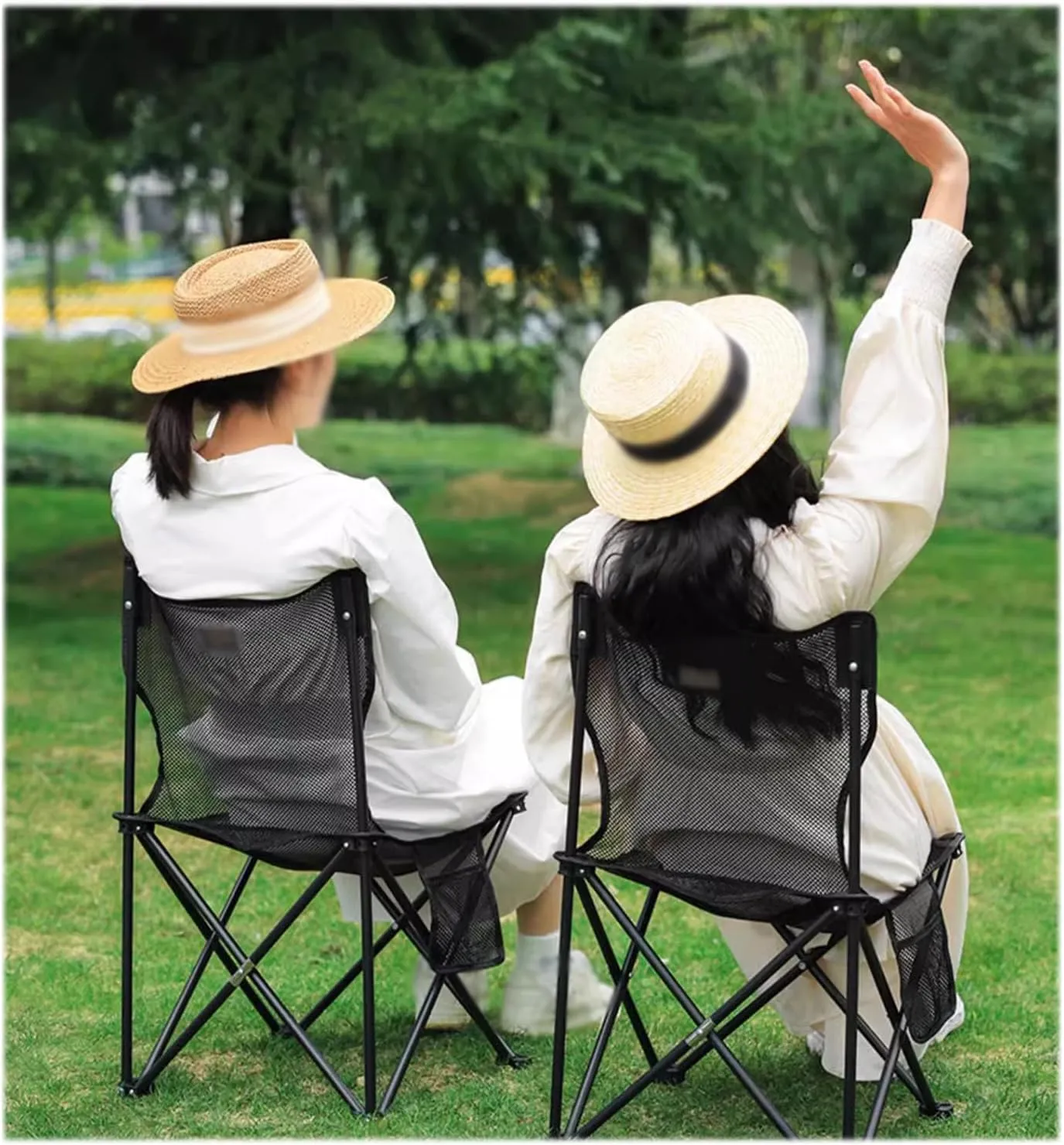 Portable Camping Chair - Outdoor Folding Chaise, Breathable Mesh Fabric, Side Storage Bag, Load Bearing Capacity of 150kg, Suitable for Various Outdoor Activities, 42CM*42CM*72CM, White