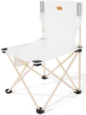 Portable Camping Chair - Outdoor Folding Chaise, Breathable Mesh Fabric, Side Storage Bag, Load Bearing Capacity of 150kg, Suitable for Various Outdoor Activities, 42CM*42CM*72CM, White