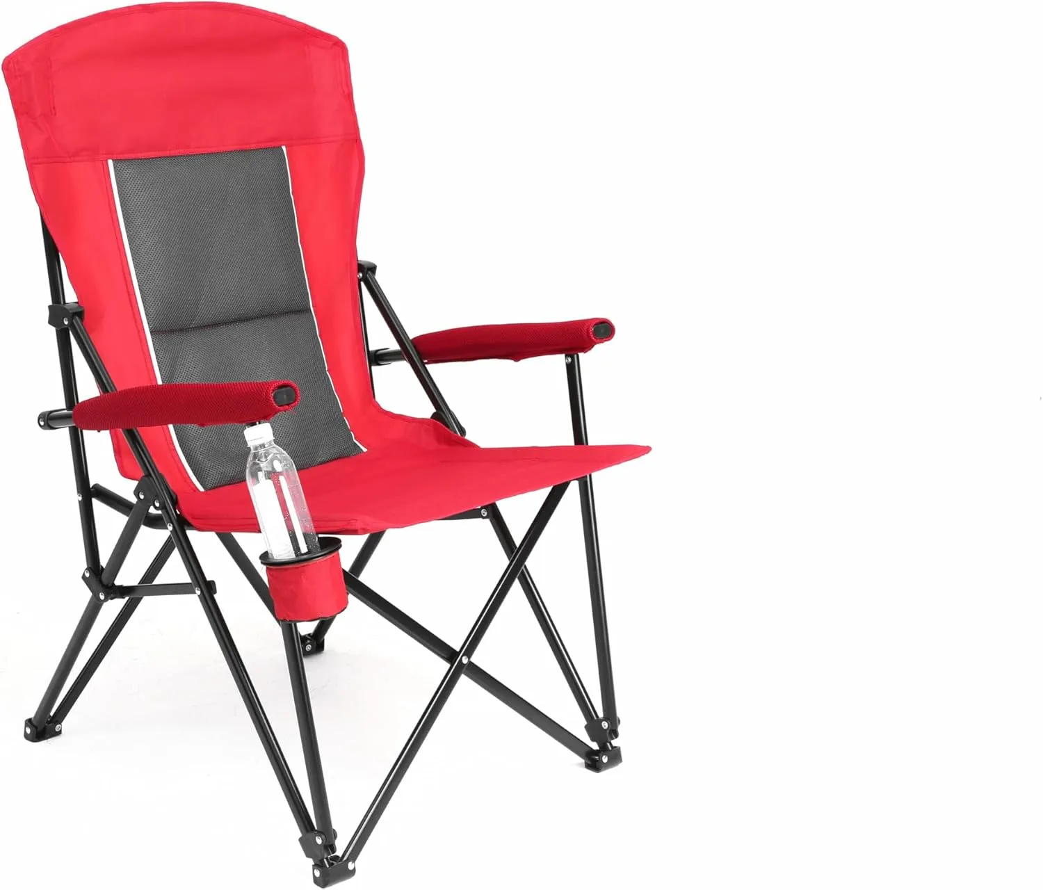 Portable Camping Chair,High Back Heavy-Duty Lawn Chair Support Up to 250 lbs, Folding Chairs with Cup-Holder for Outdoor,Fishing,Sports Events, RV Travel (Red)