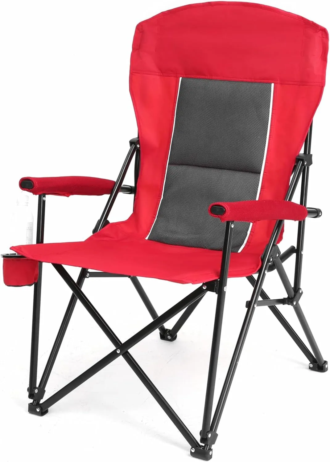 Portable Camping Chair,High Back Heavy-Duty Lawn Chair Support Up to 250 lbs, Folding Chairs with Cup-Holder for Outdoor,Fishing,Sports Events, RV Travel (Red)
