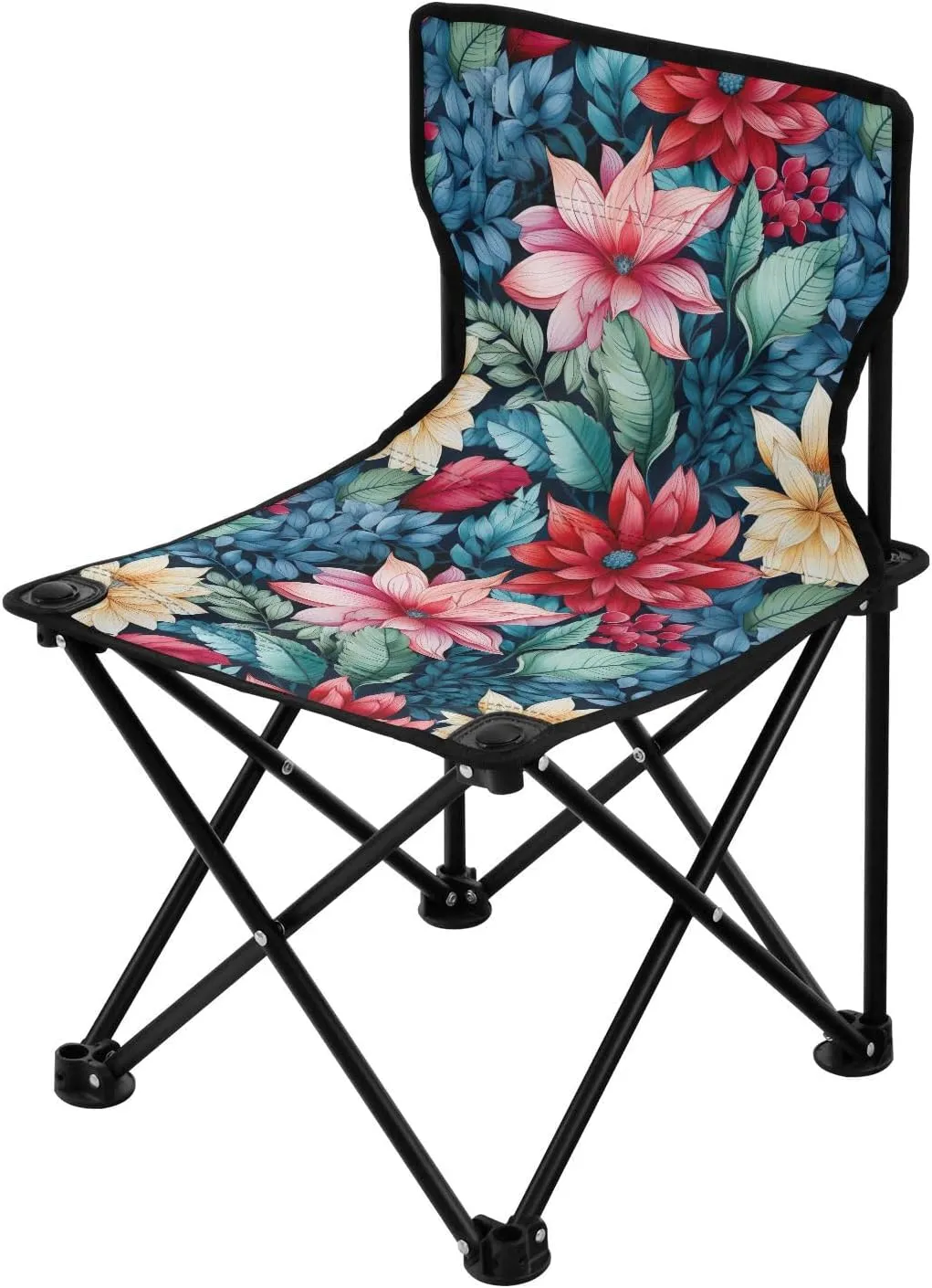 Portable Camping Chairs Green Blue Leaves Flowers Lightweight Folding Chair for Camping, Beach, Picnic, Travel and Sports with Carry Bag 20851584