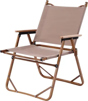 Portable Folding Camping Chair, Low Profile Beach Sea Lawn Lightweight Backpacking Chair with Side Pockets & Cool Mesh Backrest Compact Folding Chair for Camping Glamping (Khaki)