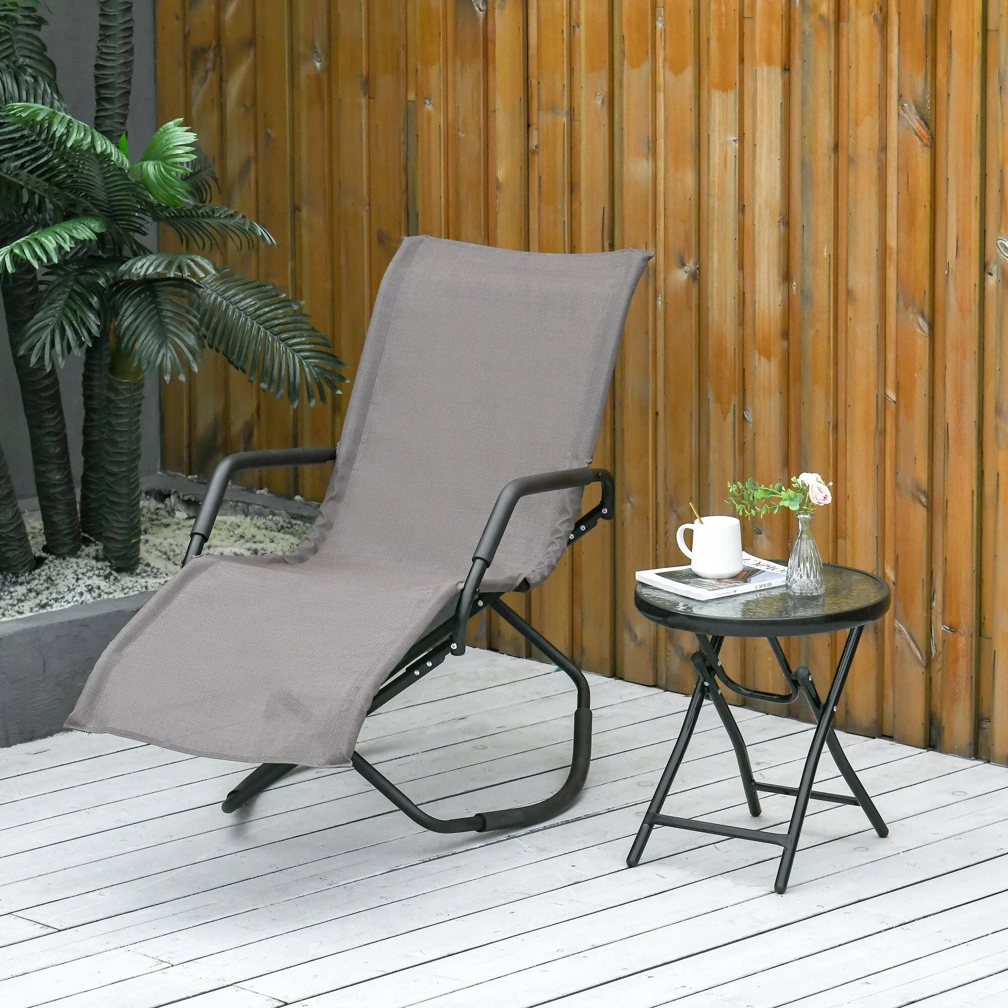 Portable Folding Rocking Sun Lounger - Outdoor Chaise Lounge Chair for Sunbathing and Relaxing