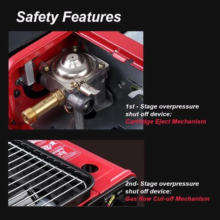Portable Gas Stove Burner Butane BBQ Camping Cooker with Non-Stick Plate Red
