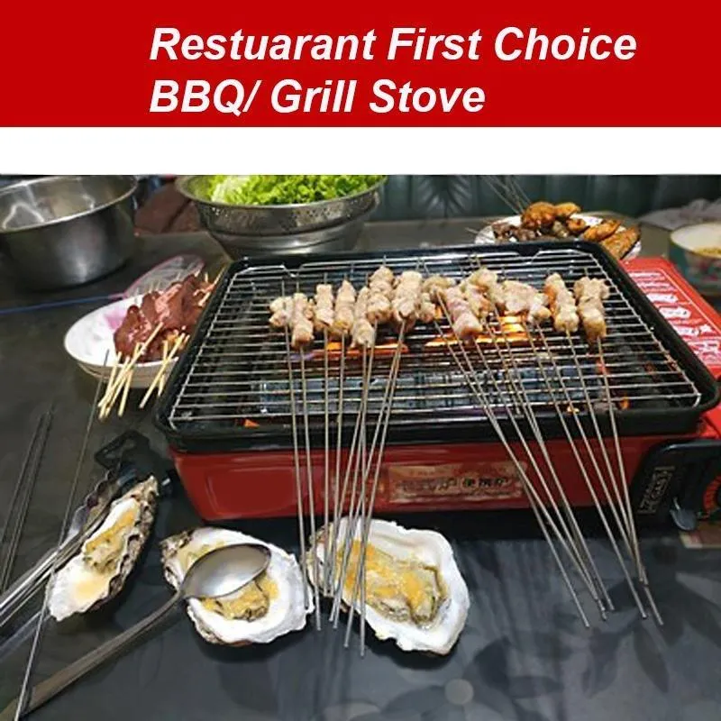 Portable Gas Stove Burner Butane BBQ Camping Cooker with Non-Stick Plate Red
