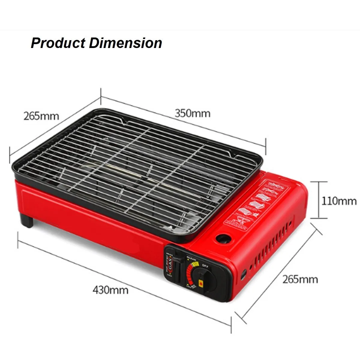 Portable Gas Stove Burner Butane BBQ Camping Cooker with Non-Stick Plate Red