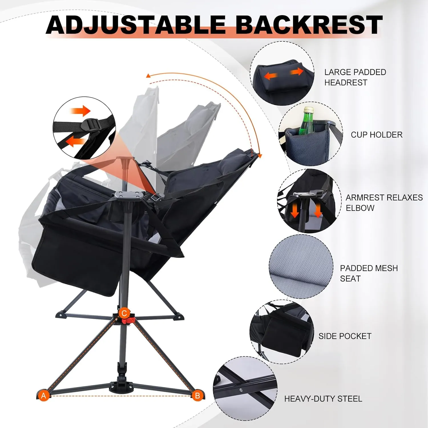 Portable Hammock Chair, Camping Chair, Rocker Camping Chair, Swinging Chair, Lightweight & Portable, with Pocket, Cupholder, Easy to Carry, Heavy Duty for Outdoor Camping & Picnic (1 Pack)