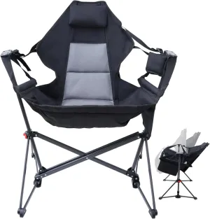 Portable Hammock Chair, Camping Chair, Rocker Camping Chair, Swinging Chair, Lightweight & Portable, with Pocket, Cupholder, Easy to Carry, Heavy Duty for Outdoor Camping & Picnic (1 Pack)