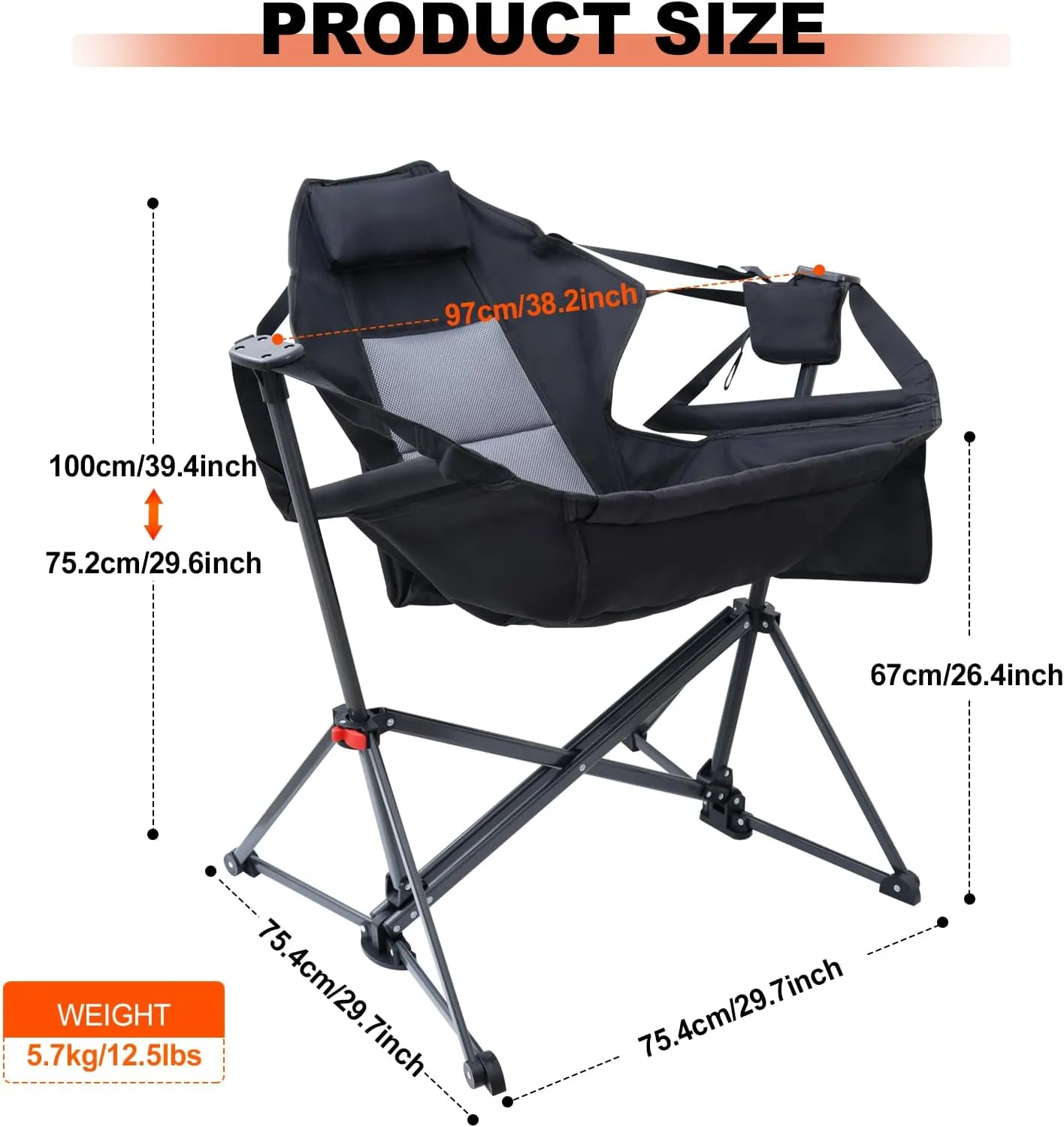 Portable Hammock Chair, Camping Chair, Rocker Camping Chair, Swinging Chair, Lightweight & Portable, with Pocket, Cupholder, Easy to Carry, Heavy Duty for Outdoor Camping & Picnic (1 Pack)