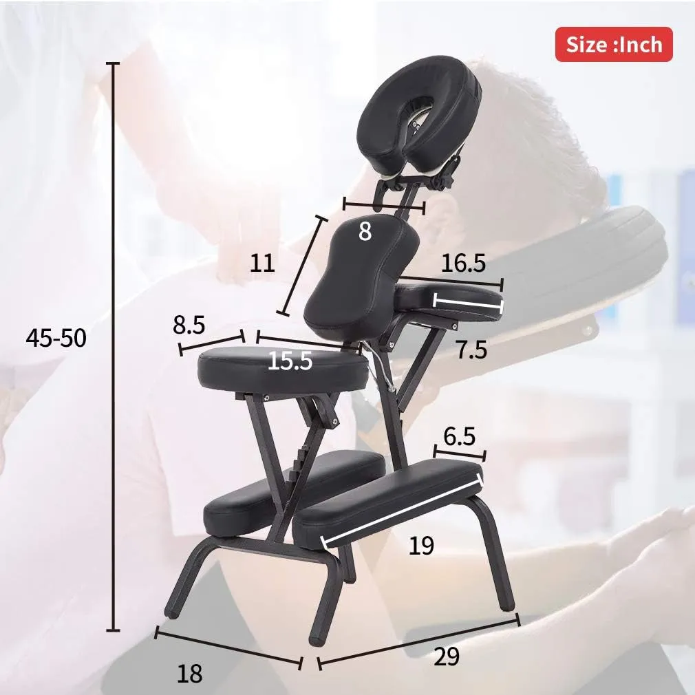 Portable Massage Chair for Tattoo and Spa Foldable Massage Therapy Chair with Adjustable Face Cradle High-Density Cushion Lightweight Design with Carrying Bag Ideal for Salon Use (Black)