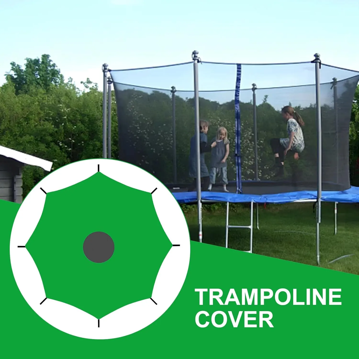 Portable Trampoline Sun Canopy - Backyard Tent Cover, Durable UV Shield | 4.87 meters All Weather Trampoline Roof, Tear Resistant Sunshade, Sports Fun Shade in Hot Weather