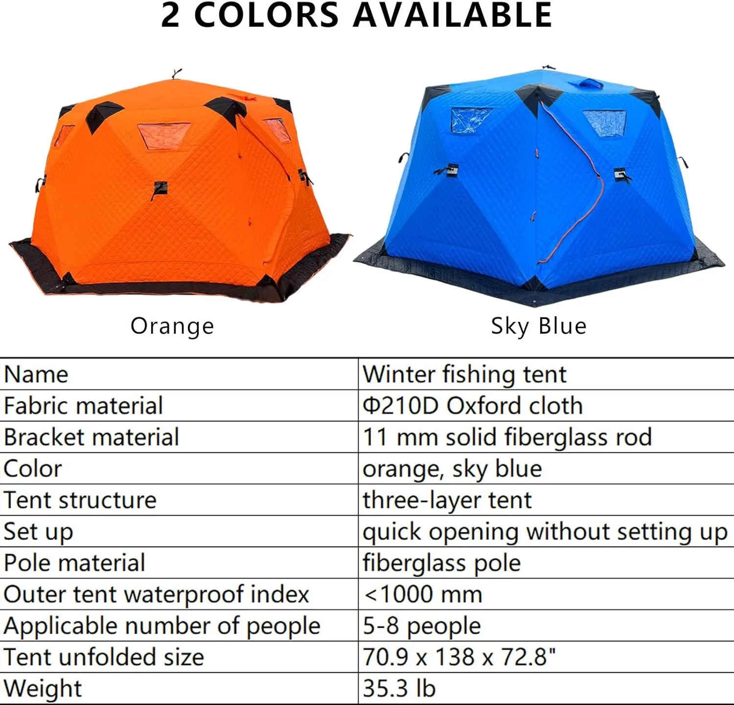 Portable Trapezoidal Ice Fishing Shelter 5-8 People,Double Ventilation Holes Winter Travel Tent Foldable,No Need for Manual Construction,SkyBlue