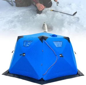 Portable Trapezoidal Ice Fishing Shelter 5-8 People,Double Ventilation Holes Winter Travel Tent Foldable,No Need for Manual Construction,SkyBlue