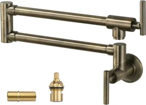 Pot Filler Faucet Green Bronze, WOWOW Brass Pot Filler Wall Mount Kitchen Stove Faucet with Double Joint Swing Arms
