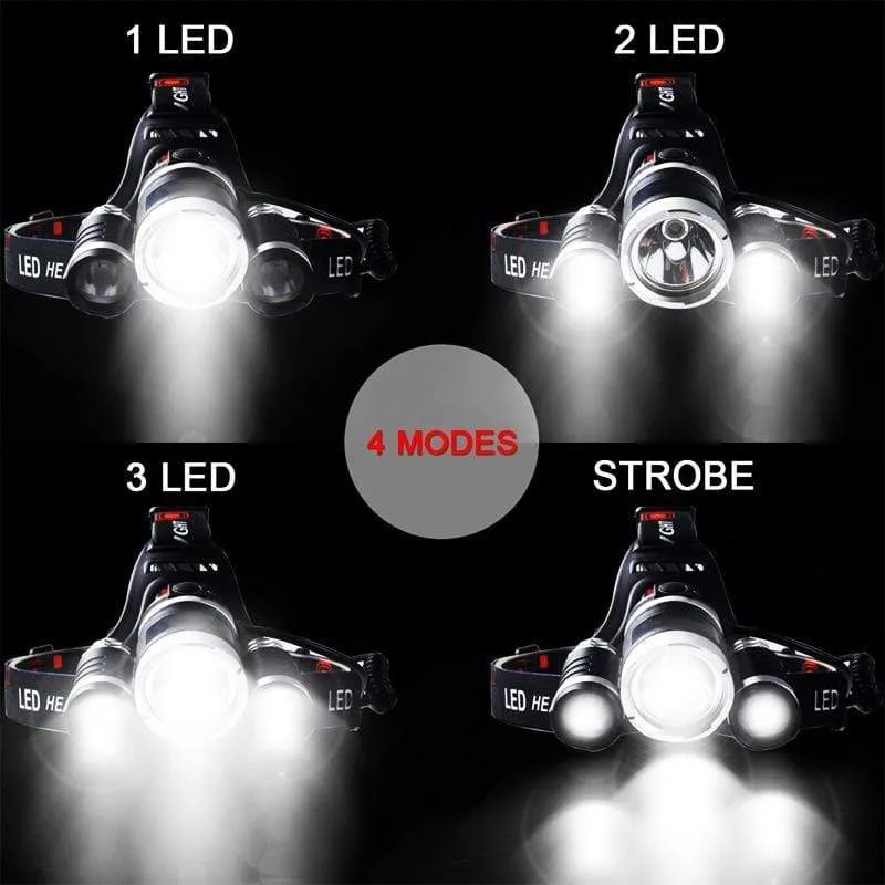 Powerful Rechargeable 3 T6 R5 LED Headlight For Hiking/Fishing/Outdoor Acitvities