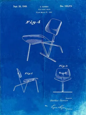 PP159- Faded Blueprint Eames Tilt Back Chair Patent Poster Poster Print - Cole Borders (18 x 24)