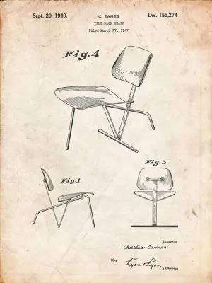 PP159- Vintage Parchment Eames Tilt Back Chair Patent Poster Poster Print - Cole Borders (18 x 24)