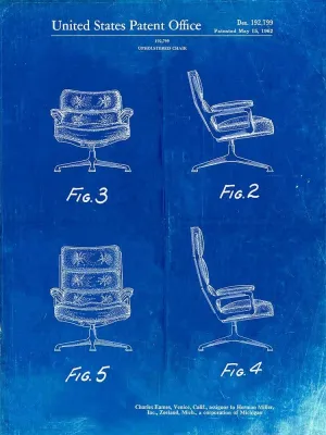 PP421-Faded Blueprint Eames Upholstered Chair Patent Poster Poster Print - Cole Borders (24 x 36)