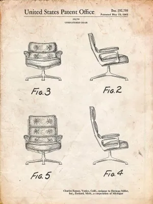 PP421-Vintage Parchment Eames Upholstered Chair Patent Poster Poster Print - Cole Borders (24 x 36)