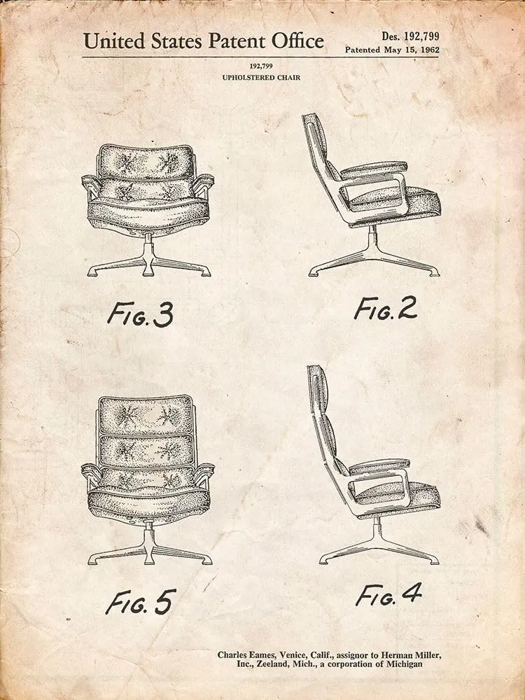 PP421-Vintage Parchment Eames Upholstered Chair Patent Poster Poster Print - Cole Borders (24 x 36)