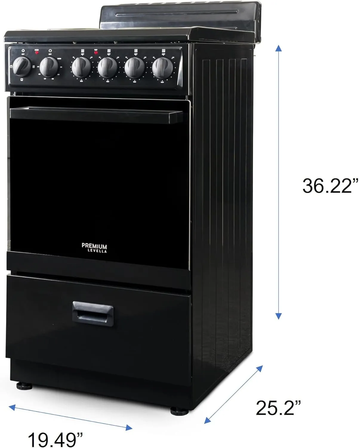 Premium Levella PRE2027GB 20 in Freestanding Electric Range with 4 Coil Burners and 2.2 Cu. Ft. Single Oven Capacity with Lower Storage Drawer in Black