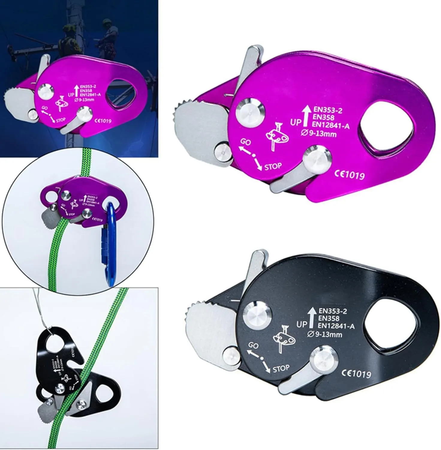 Professional Rope Grab Falling Arrestors Auto Lock Retarder Ascending Descender for Mountain Climbing