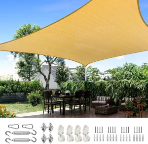 Quictent 20x16ft Rectangular Sun Shade Sail 185G HDPE Canopy 98% UV Block Outdoor Patio Garden Commercial Deck with Hardware Kit (Sand)