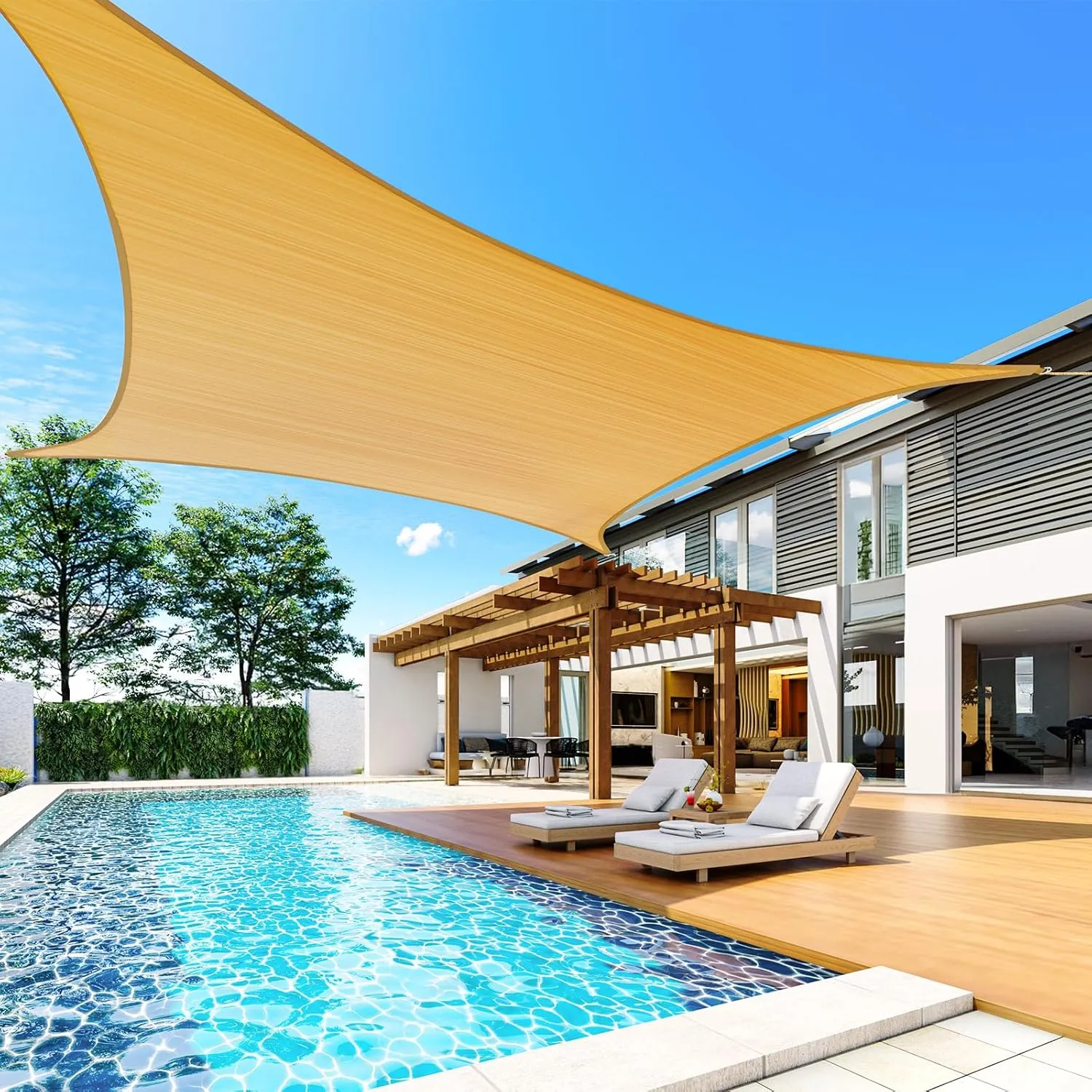 Quictent 20x16ft Rectangular Sun Shade Sail 185G HDPE Canopy 98% UV Block Outdoor Patio Garden Commercial Deck with Hardware Kit (Sand)