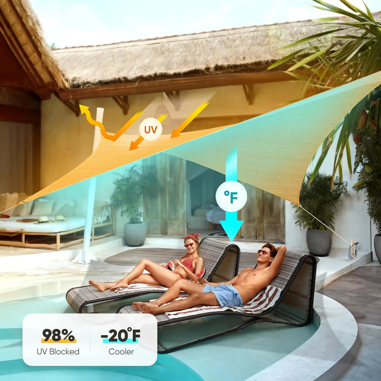 Quictent 20x16ft Rectangular Sun Shade Sail 185G HDPE Canopy 98% UV Block Outdoor Patio Garden Commercial Deck with Hardware Kit (Sand)