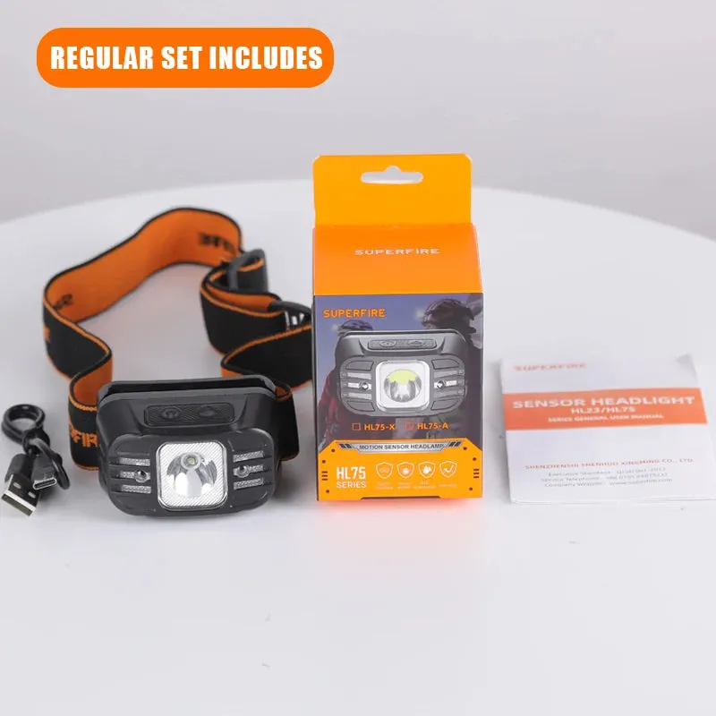 Rechargeable Mini LED Headlamp with USB-C, High Power Light, Sensor Feature for Work, Fishing, Outdoor Activities