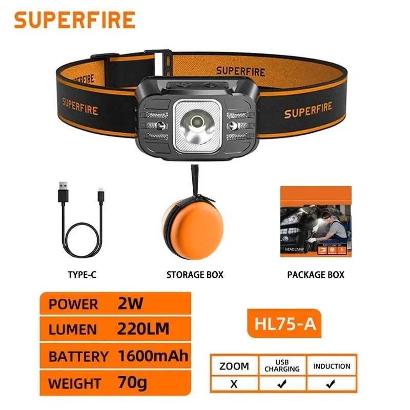 Rechargeable Mini LED Headlamp with USB-C, High Power Light, Sensor Feature for Work, Fishing, Outdoor Activities