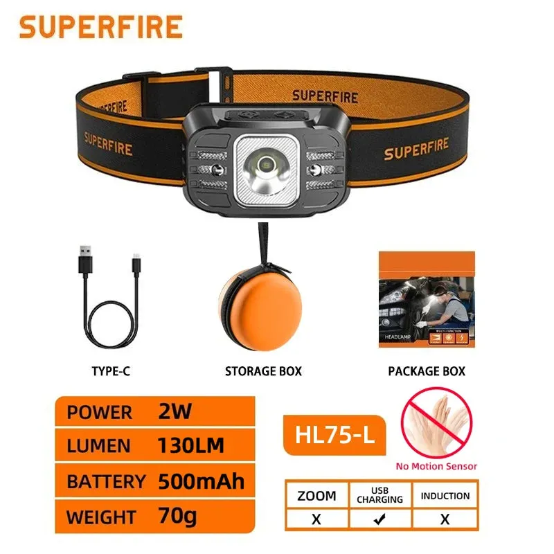 Rechargeable Mini LED Headlamp with USB-C, High Power Light, Sensor Feature for Work, Fishing, Outdoor Activities