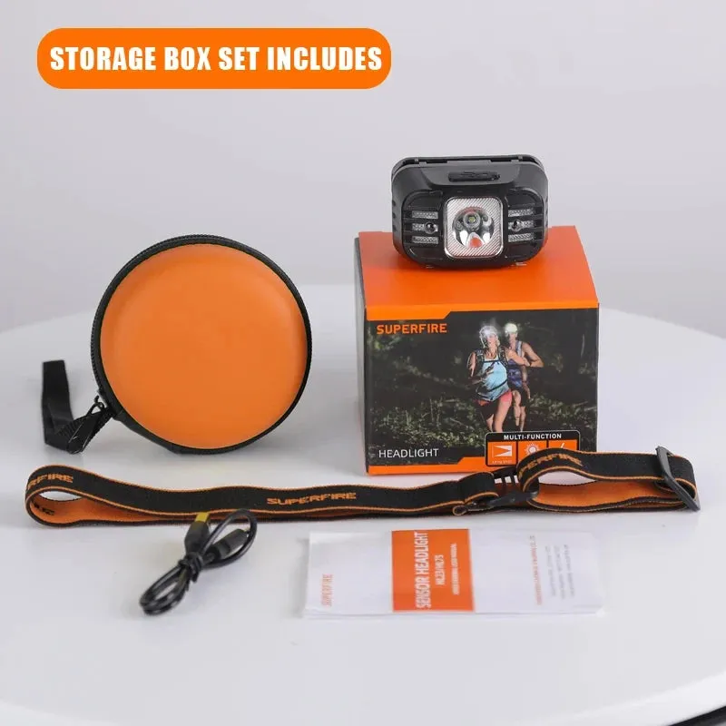 Rechargeable Mini LED Headlamp with USB-C, High Power Light, Sensor Feature for Work, Fishing, Outdoor Activities