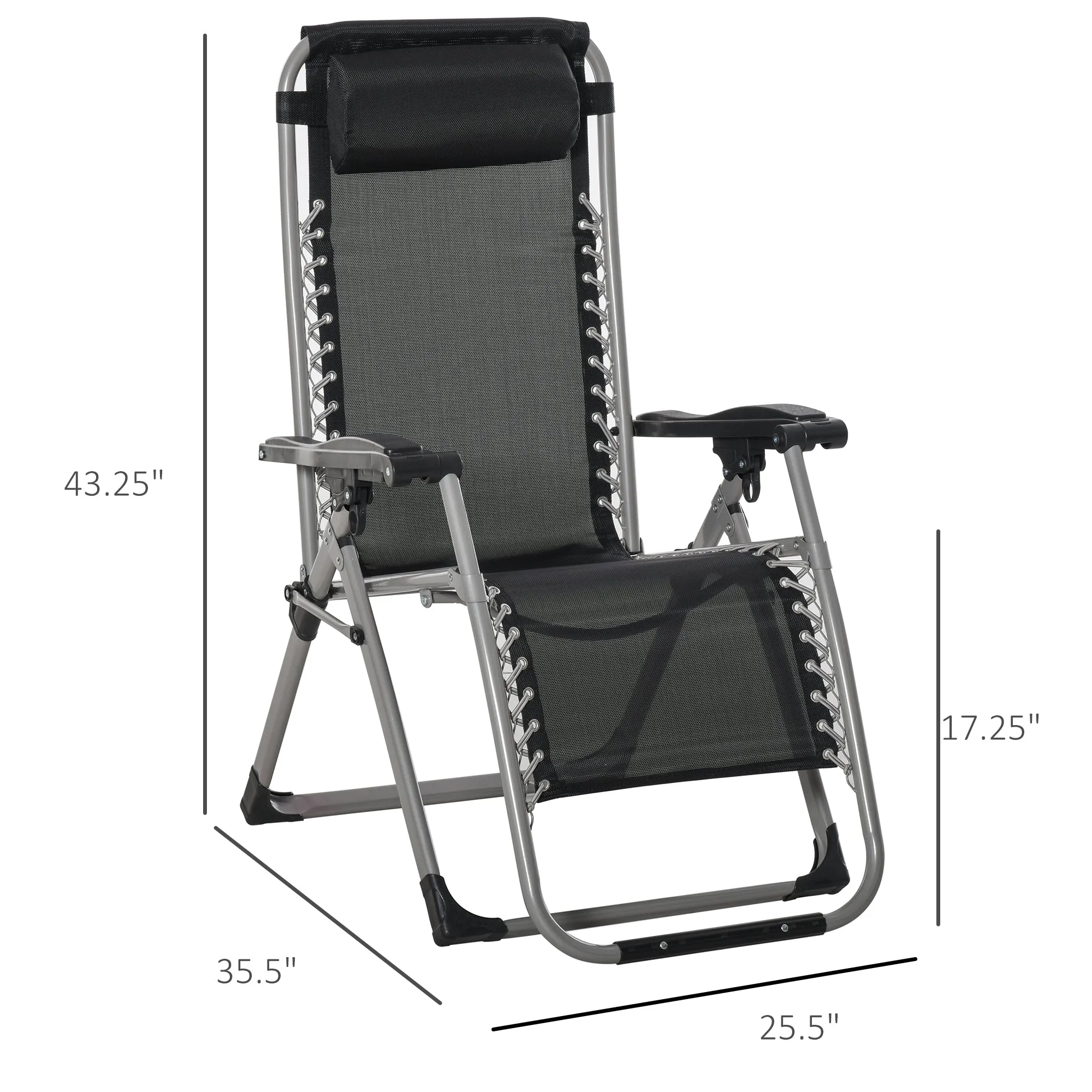 Reclining Zero Gravity Chair with Adjustable Backrest, Folding Garden Sun Lounger with Removable Cushion and Headrest, Dark Blue